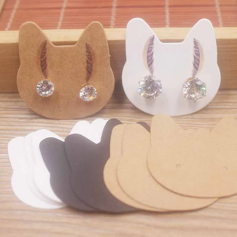 100pc Cat shape fashion Jewelry small earring package card kraft stud paper display pineapple | Украшения и аксессуары