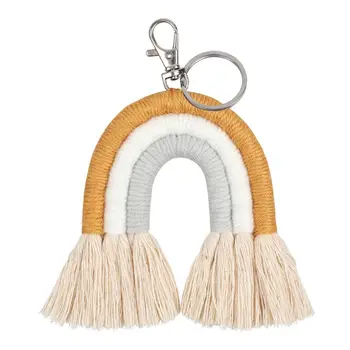 

Weaving Rainbow Keychains for Women Tassel Macrame Keyrings Key Holder Jewelry