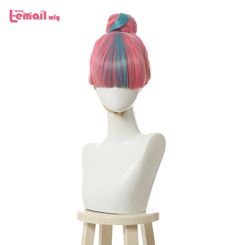 

L-email wig LoL True Damage Qiyana Cosplay Wigs Prestige Pink Mix Blue Wigs with Bangs Cosplay Wig Heat Resistant Synthetic Hair