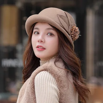 

100% Wool Mother Gift Lady Top Grade Banquet Formal Hats Women Winter Pure Wool Bowknow Fedora Hat Boina Feminino Hats For Girls