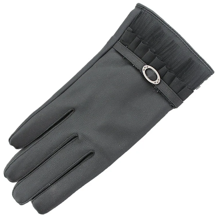 Touchable lace-trimmed leather gloves female Goris touch-screen touch ladies gloves Winter