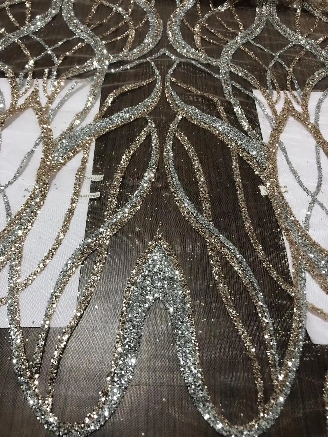 D542 бежевое золото микс серебро 5 ярдов печать склеенная блестящая пудра Тюлевая сетчатая кружевная ткань для распиловки свадебного платья/случаев