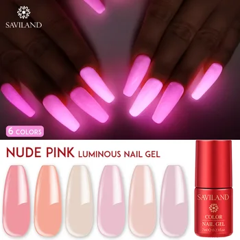 

SAVILAND Nude Pink Luminous Gel Nail Polish Glow In Dark Gel Lacquer Vernis top coat UV LED Gel Varnish Soak Off Nails