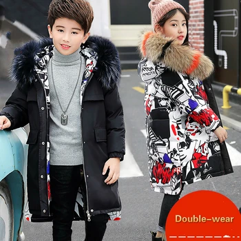 

Children Winter Duck Down Jacket for Boy -30 Degrees Girls Thickened Hooded Parka Teenage Double-wear Outerwear Kids Snowwear