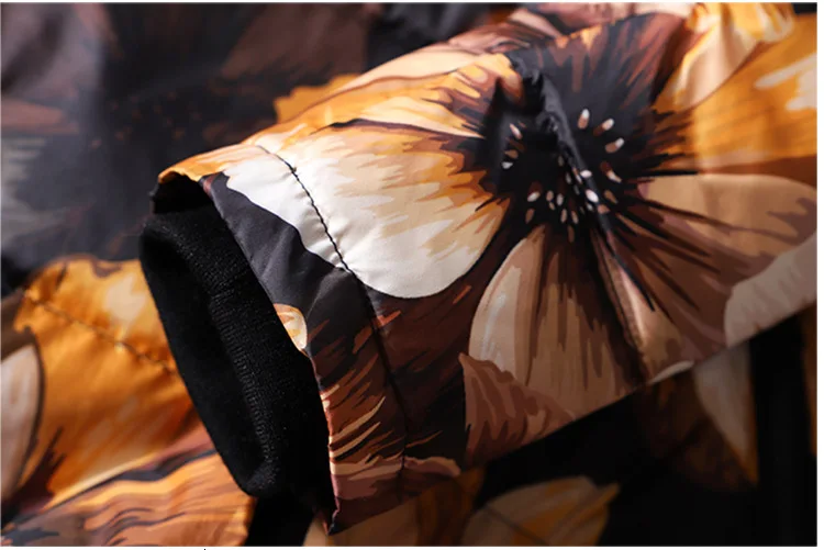 Fashion New Print Flower Winter Jacket Women Parka Warm Thicker Vintage Thick Winter Coat White Duck Down Jackets J777