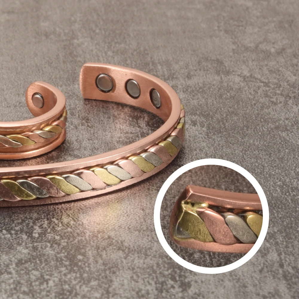 Meathly Magnetic Pure Copper Bracelets for Women Rose Gold-color Adjustable Open Cuff Bangle Health Energy Jewelry Arthritis Pain Relief_voghion.com