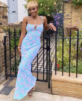 

Women Summer Sexy Sleeveless Floral Print Maxi Long Lady Dress 2020 Designer Fashion Evening Party Dress Vestido