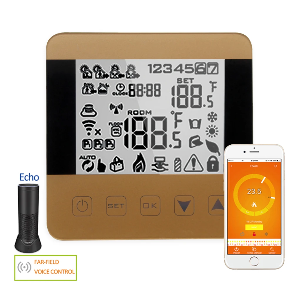  Touch Screen Bedroom Thermostat Electric Floor Heating Temperature Controller Work with Amazon Echo - 4000117091568