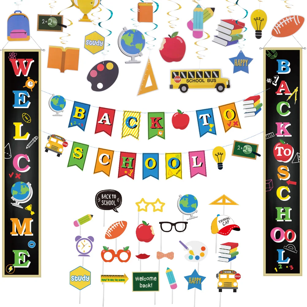 Welcome Back to School Backdrop 2021 First Day of School Backdrop Teacher and Student Back to School Party Decorations Supplies for Classroom Office Decor 