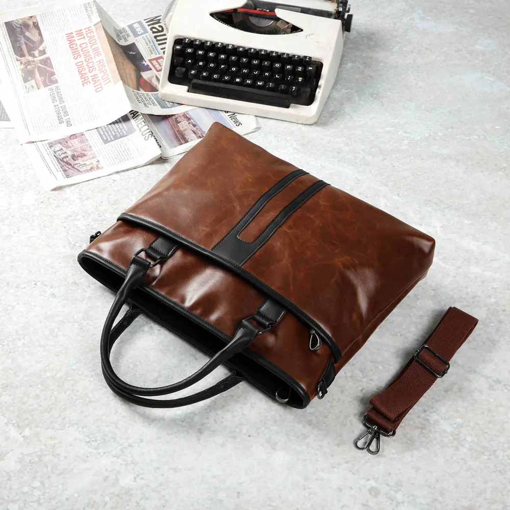 Деловой офисный портфель для ноутбука Мужская искусственная кожа Crazy Horse Сумка Мужская винтажная рабочая сумка на плечо Большая Коричневая