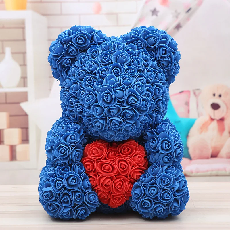 Подарок на день Святого Валентина 40 см розовый медведь искусственное розовое сердце, мишка тедди для девушки на годовщину подарок на год - Цвет: 40cm-blue