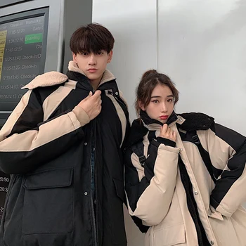 

Winter New Lamb Wool Jacket Men Thick Warm Fashion Contrast Color Casual Hooded Coat Streetwear Versatile Cotton Male Clothes