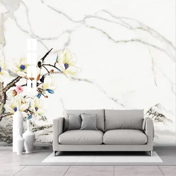 

Milofi custom jazz white marbled magnolia TV background wallpaper mural