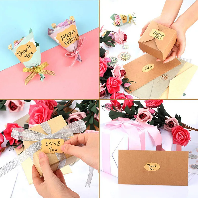 300pcs Kraft Paper Stickers Blank Handmade Sticker Adhesive Labels Scrapbooking Gift Package Sealing Envelope Jar Bottle Labels