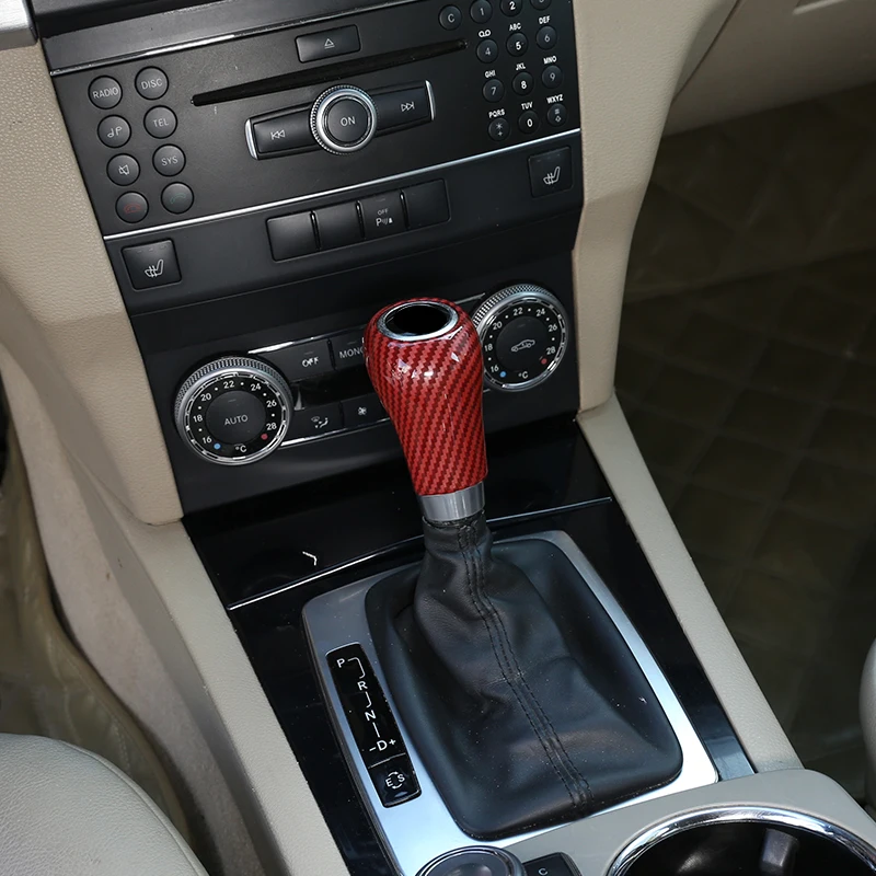 

For Mercedes Benz C Class W204 E W212 GLK X204 CLS W218 A G Class Car ABS Red Carbon Fiber Gear Shift Head Cover Trim Sticker
