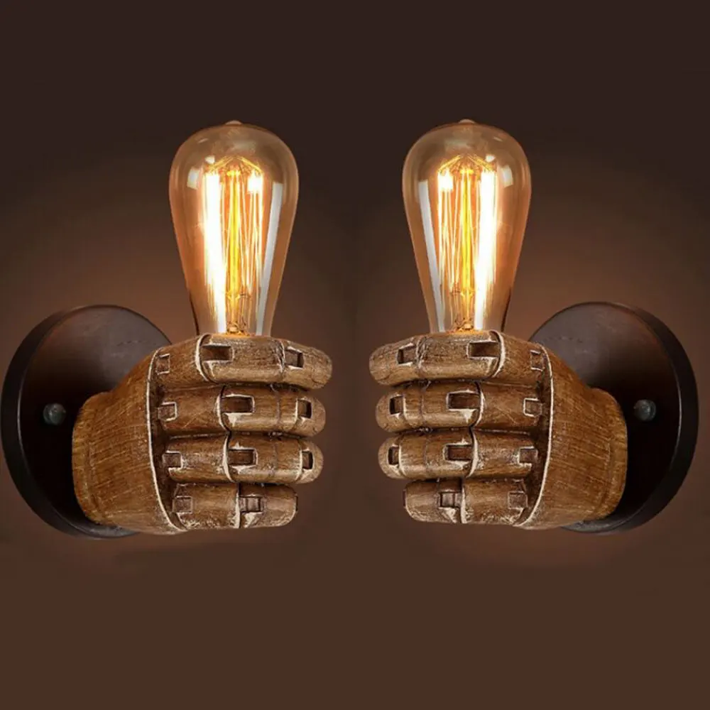 led wall lights indoor Retro Resin Fist Wall Lamp Bulb Sconces Fixture Home Resin Lighted Crafts Left Hand Right Hand Lamp Indoor Restaurant Decoration wall mounted lights Wall Lamps