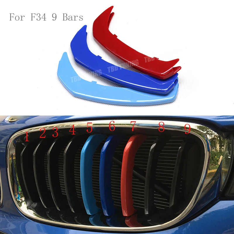 3 шт. трехцветные полосы для передней решетки радиатора BMW 3Series GT F34 F30 2012 2013 2014 2015 2016