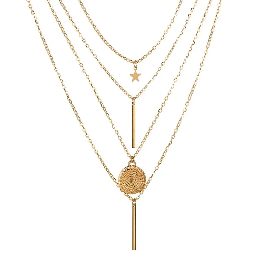 Женская винтажная монета ракушка ожерелье с подвеской в виде звезды богемное многослойное Золотое серебро колье-чокер с Луной вечерние подарки