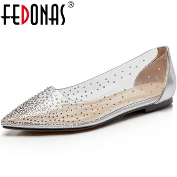 

FEDONAS Fashion Rhinestone Women Shoes PVC Pointed Toe Thick Heels Pumps Shallow Wedding Office Summer New Basic Shoes Woman