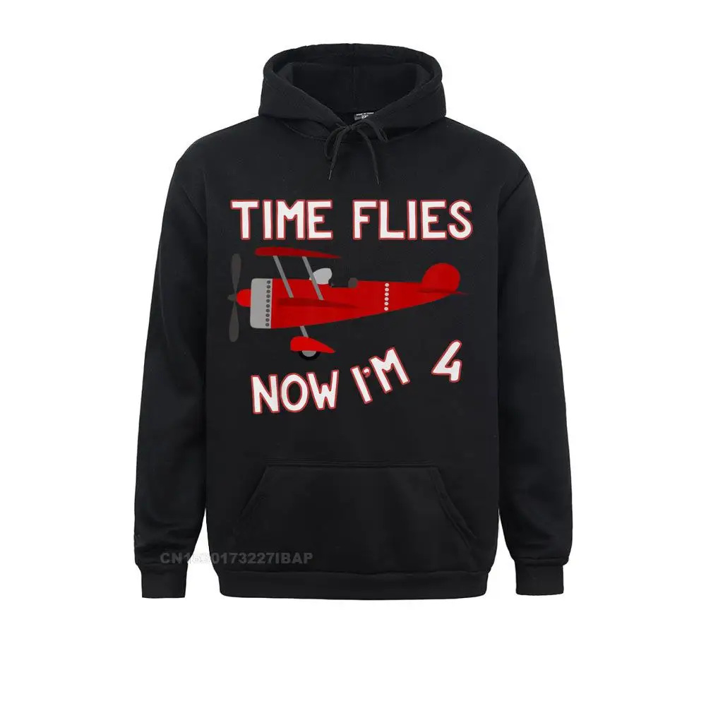 

4th Birthday Airplane T Shirt Time Flies Now I'm 4 New Gift Sweatshirts Men Hoodies Long Sleeve Thanksgiving Day Anime Clothes