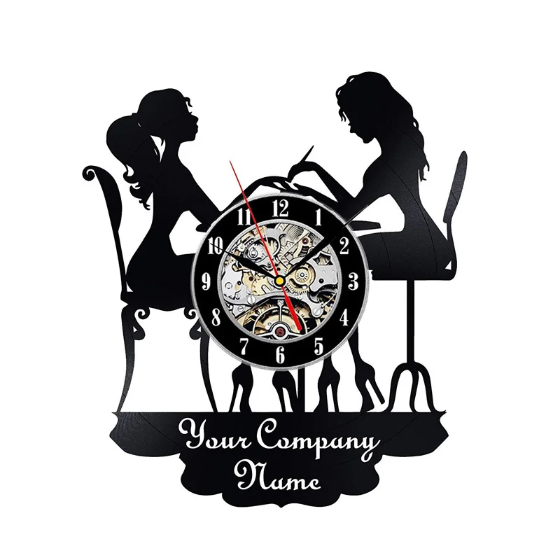 Nail Salon Vinyl Record Wall Clock Modern Design Nail Art Manicure Studio Vinyl Clocks Wall Watch Beauty Salon Wall Sign Decor