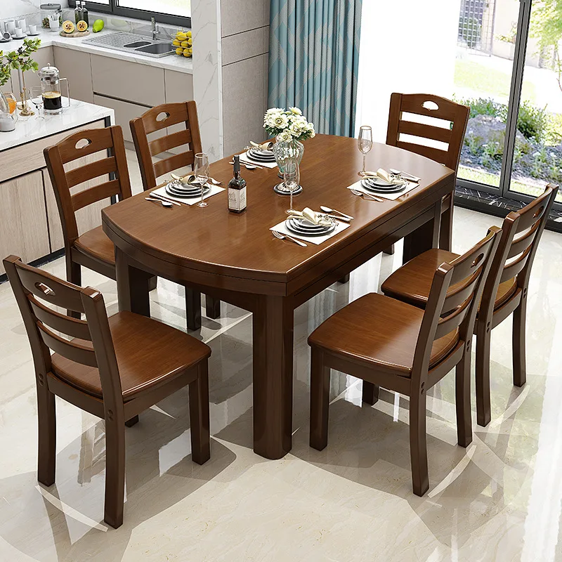 

All Solid Wood Dining Tables And Chairs Small Apartment Foldable Retractable round Table Multi-functional Jumping Platform Multi