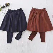 Осенний стиль, корейский стиль, детские трикотажные штаны из двух предметов штаны для девочек среднего и маленького размера эластичные узкие брюки-кюлоты
