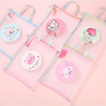 

A4 Zipper Transparent Liquid Water Pig Cartoon Animal Cute Document Bag for School Office File Pencil Storage Bag Pvc Stationery