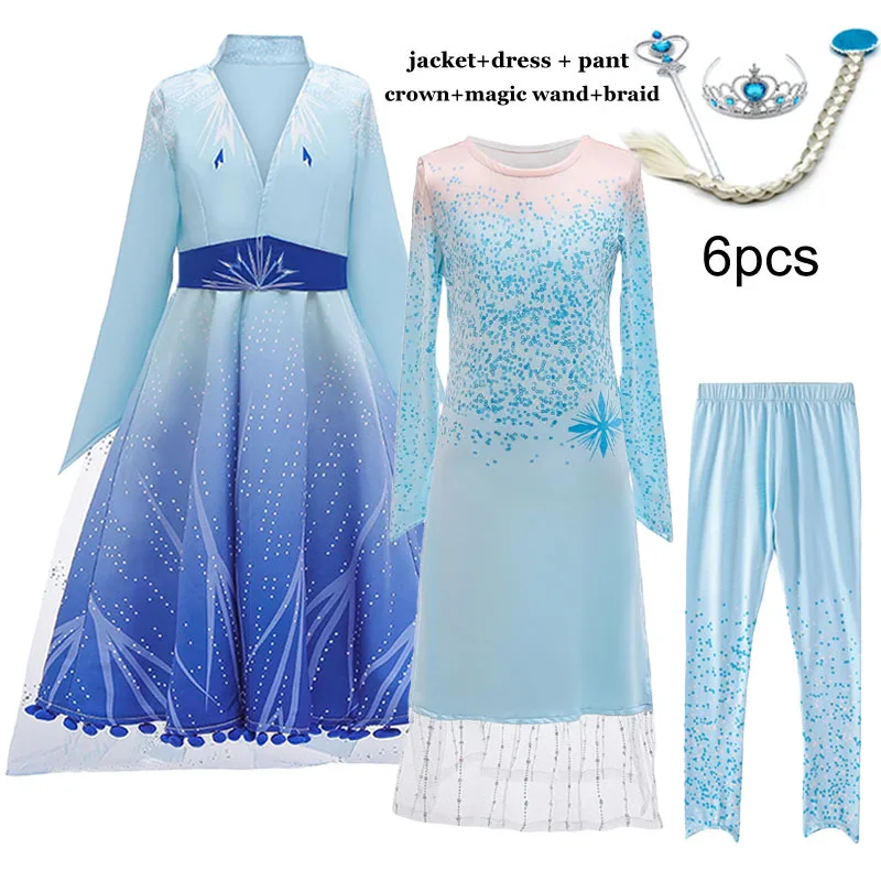 Новые детские платья Анны и Эльзы для девочек; карнавальный костюм; детское вечернее платье принцессы; свадебное платье с цветочным узором для девочек 12 лет - Цвет: Blue