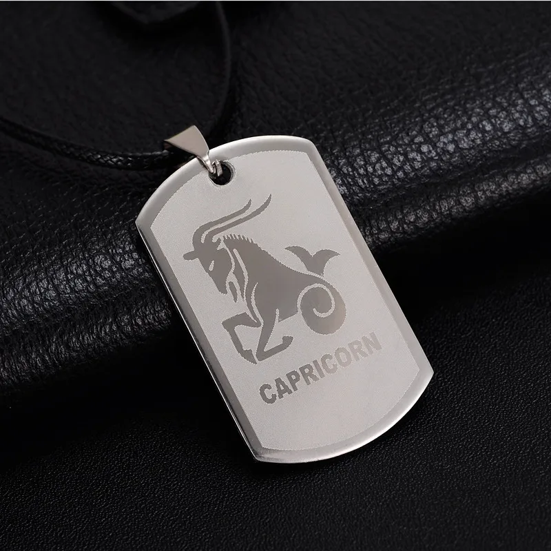 

Titanium Steel Twelve Constellations Necklace European and American Stainless Steel Military Pendant Sweater Chain Accessories