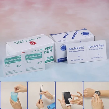 

100PCS/Box Portable Professional Alcohol Swabs Pads Wet Wipes 70% Isopropyl First Aid Home Skin Cleanser Sterilization(A Style)