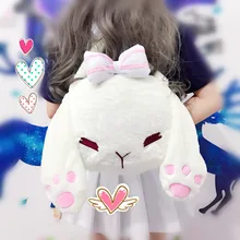 Lolita Grande Orelha de Coelho Encantador Cabeça Menina Japonesa Estudantes Saco de Escola Ombros Saco de Mão de Pelúcia Kawaii Coelho Bonito Bowknot(China)