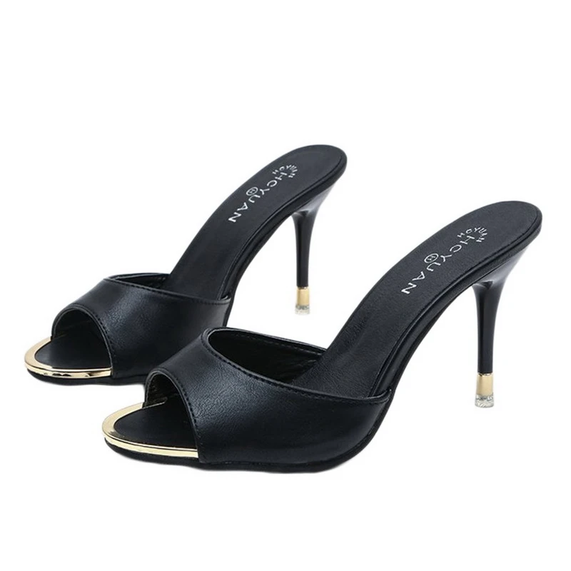 

LOOZYKIT Women's Slippers Fashion Thin Heels Open-Toe Shose Summer Dress Party Shoes Solid Color