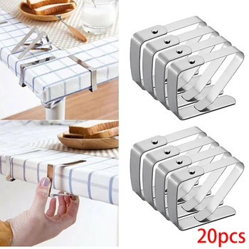 

20pcs Adjustable Tablecloth Clips Elastic Retaining Clip 430 Stainless Steel For Square Angle 2.5cm Thick Table+301 Spring Plate