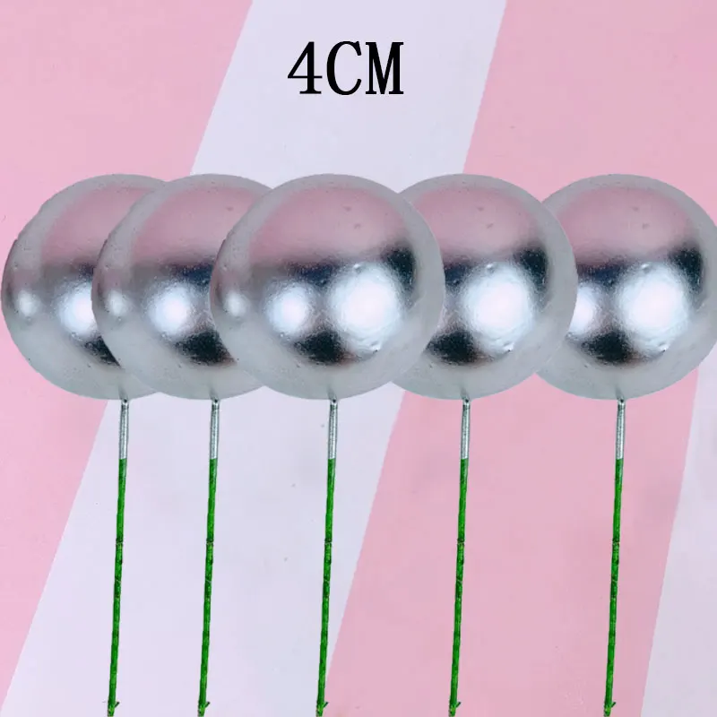 5pcs silver 4cm 5 шт. Ins Золотой Серебряный Торт Топперы жемчуг шар кекс For для простой стиль свадьбы День рождения товары для украшения торта - Цвет: 5pcs silver 4cm