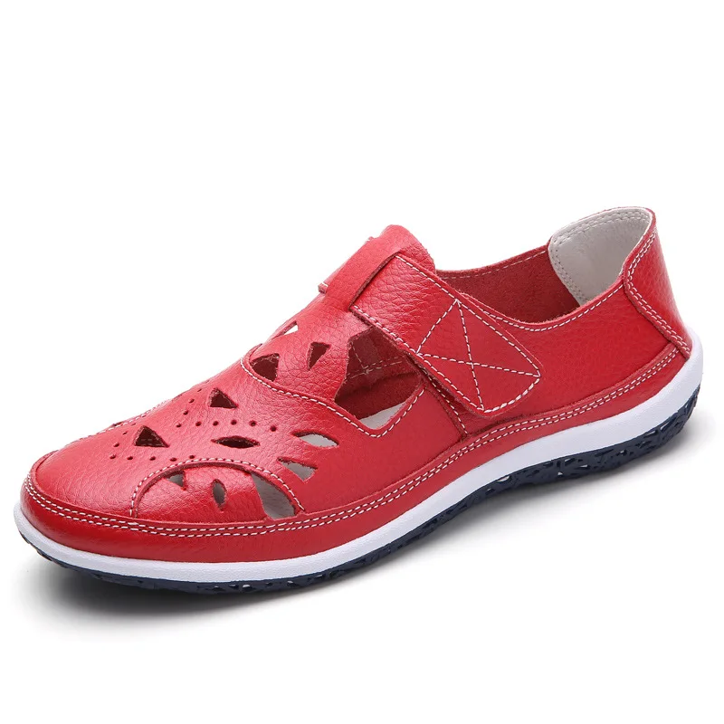 Women Sandals Summer Genuine Leather Handmade Flats Beach Retro Mother Shoes