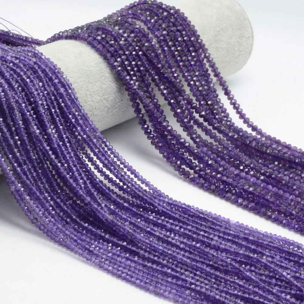 2 strands Natural Amethyst Faceted Rondelle Beads 3x2mm / 4x2mm