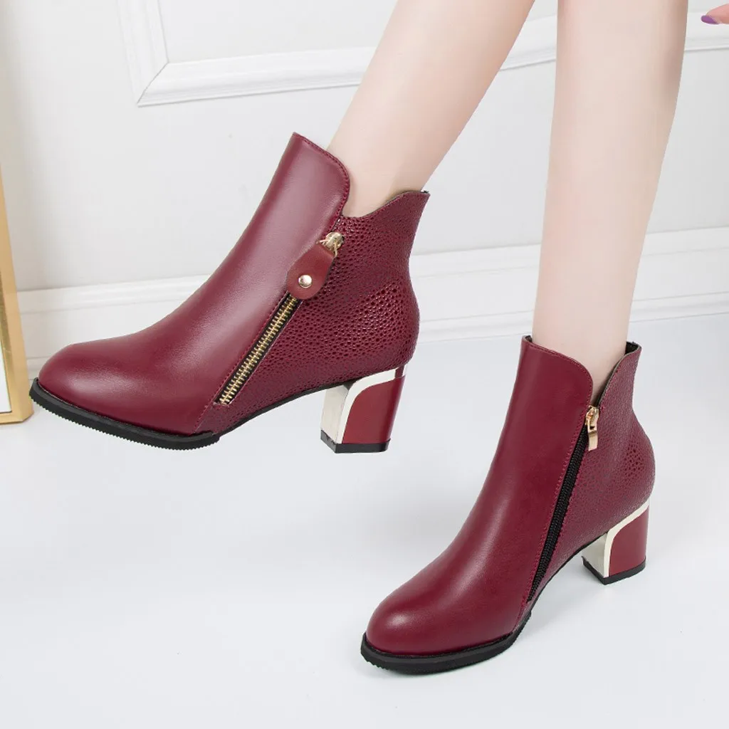 Boots Fashion Women Ankle Boot Thick High Heel Pumps England Round Boots Student Female Comfortable Shoes Plus Size