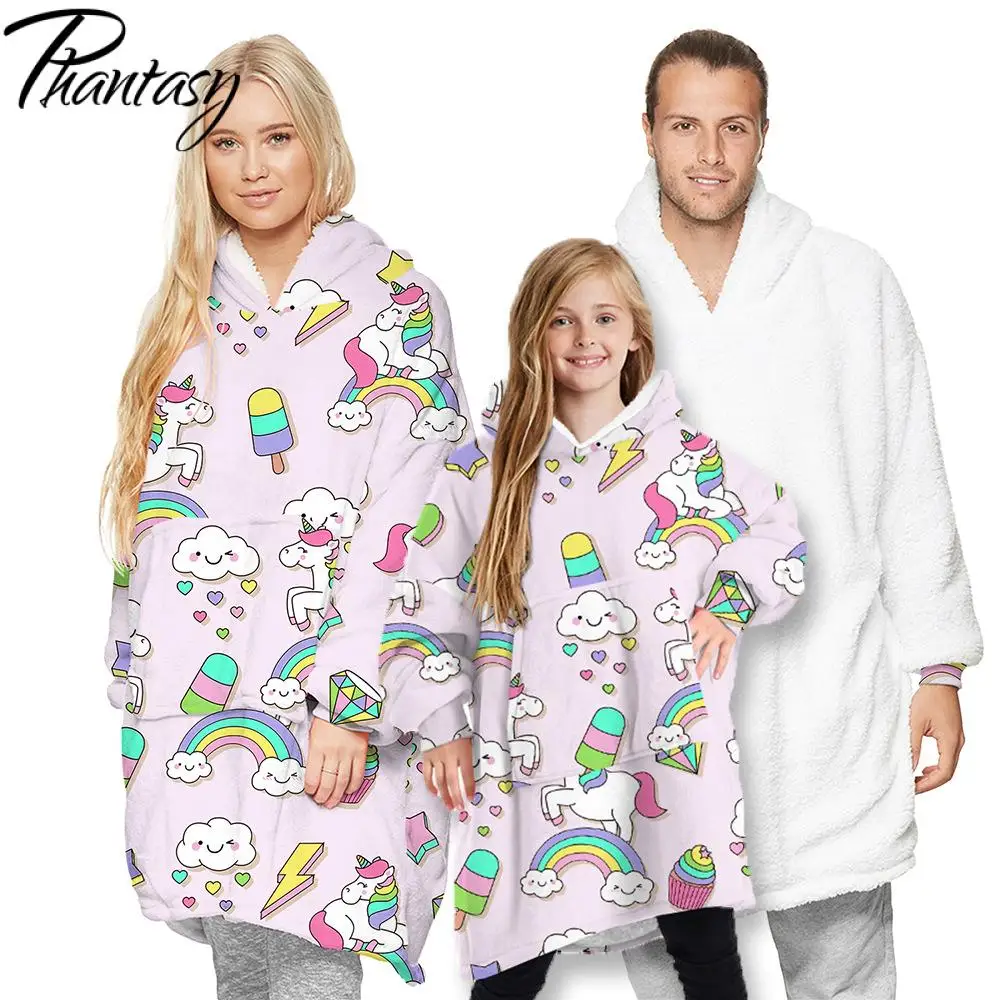 Phantasy Fashion Hoodies Sweatshirt Cat Nightgown Blanket Women Cartoon Printed Pullover Winter