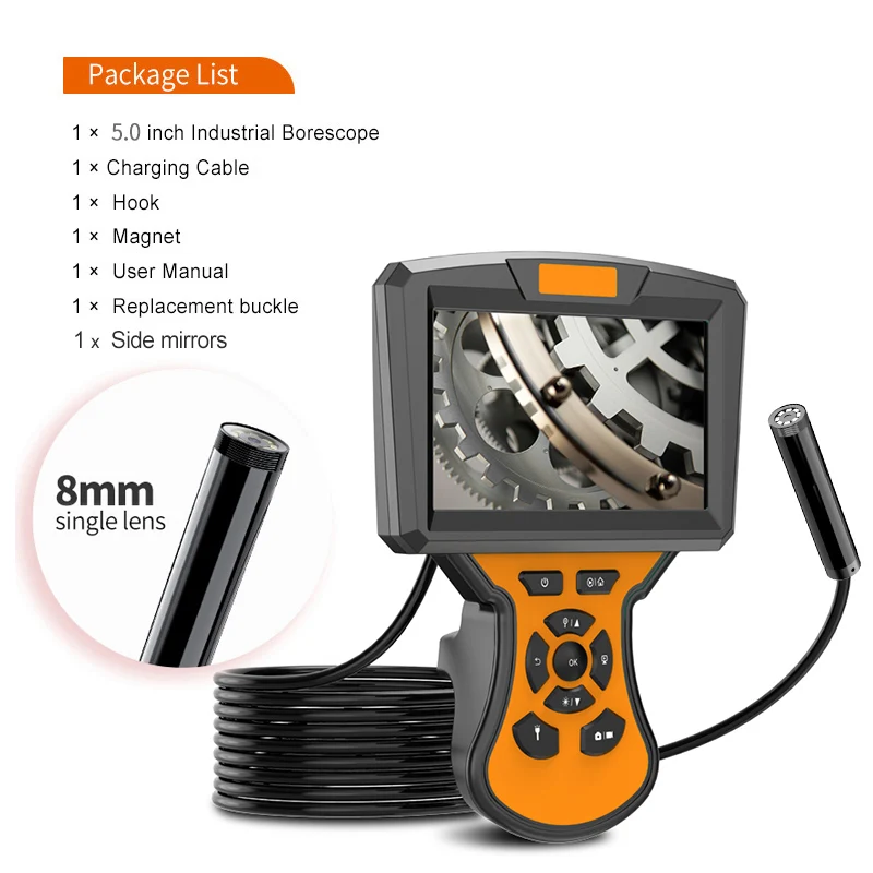 5" IPS LCD Screen 8mm Single & Dual Lens Inspection Camera Endoscope with 6 LED HD Borescope Sewer Camera 