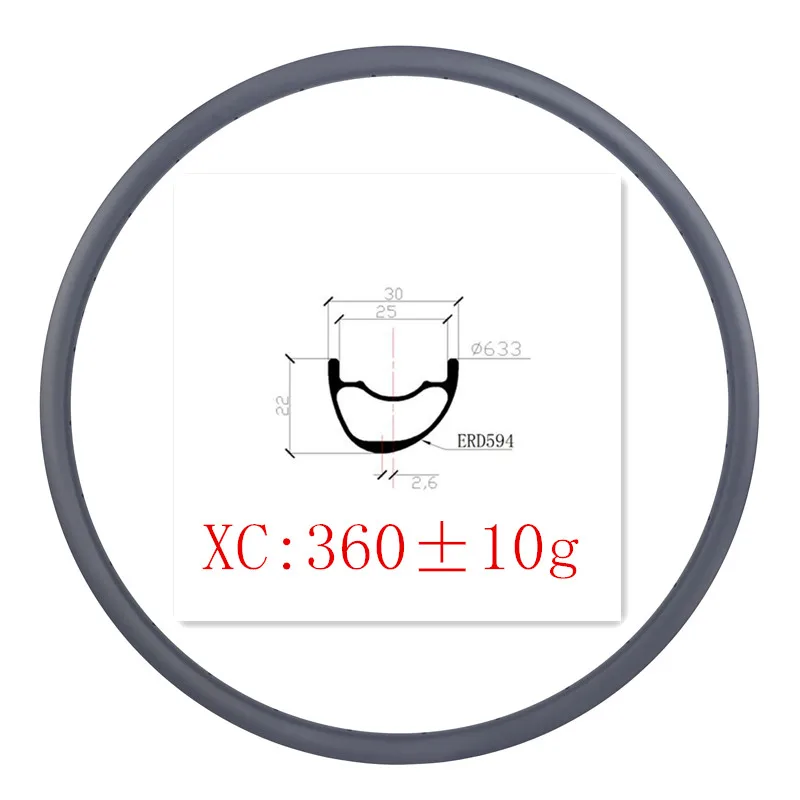 

29Inch 360g MTB XC 22mm Clincher 30mm Asymmetric Width Offset 2.6mm Carbon Bike rim UD Matte 24/38/32H