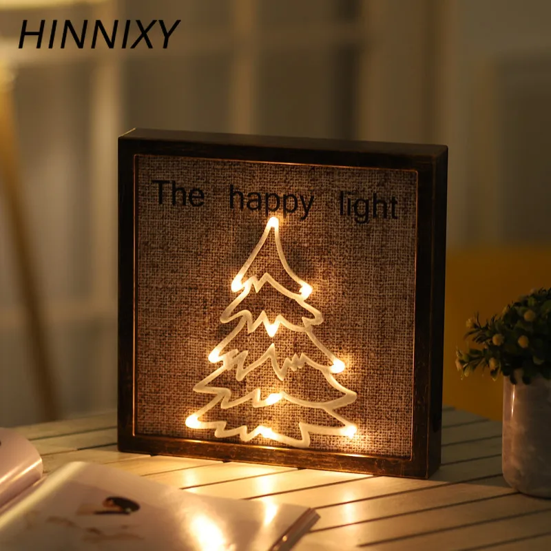 Hinnixy Nordic Bedside Lamp Retro Photo Frame Animal Plant Spacecraft Living Room Wall Decoration Christmas Gift Night Lights