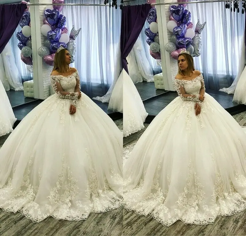 Свадебное платье Vestido De Noiva Mariage свадебные платья бальное платье с длинным рукавом Пышное Тюлевое кружевное платье с аппликацией на заказ FR01