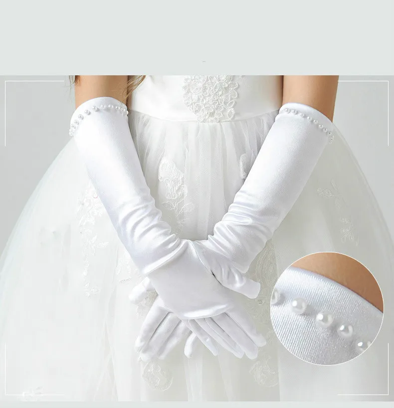 Girl Princess Wedding Dress Banquet Gloves White Five-finger Long Section Children's Gloves Child Elegant Dresses Accessories