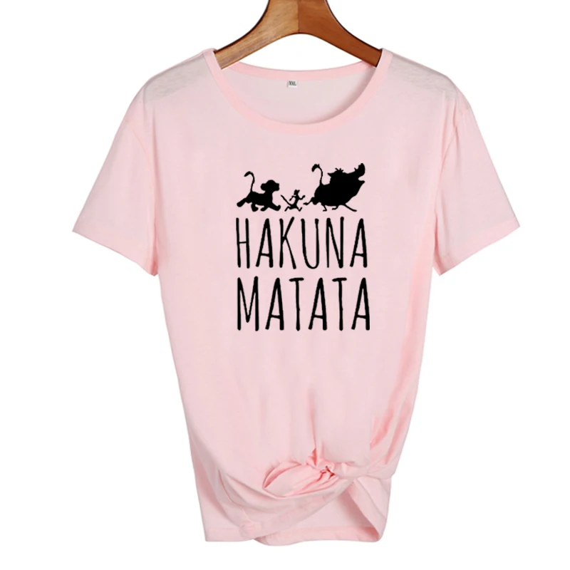 HAKUNA MATATA женская футболка с модным принтом черно-белая хлопковая с коротким рукавом Милая женская одежда повседневная футболка Femme размера плюс
