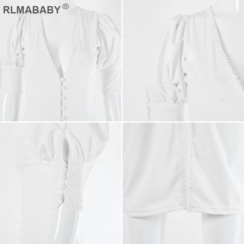 RLMABABY сексуальное платье с глубоким v-образным вырезом, пышными рукавами и пуговицами, женское белое платье, элегантные вечерние длинные платья, обычная, высокая, на выход, облегающее платье