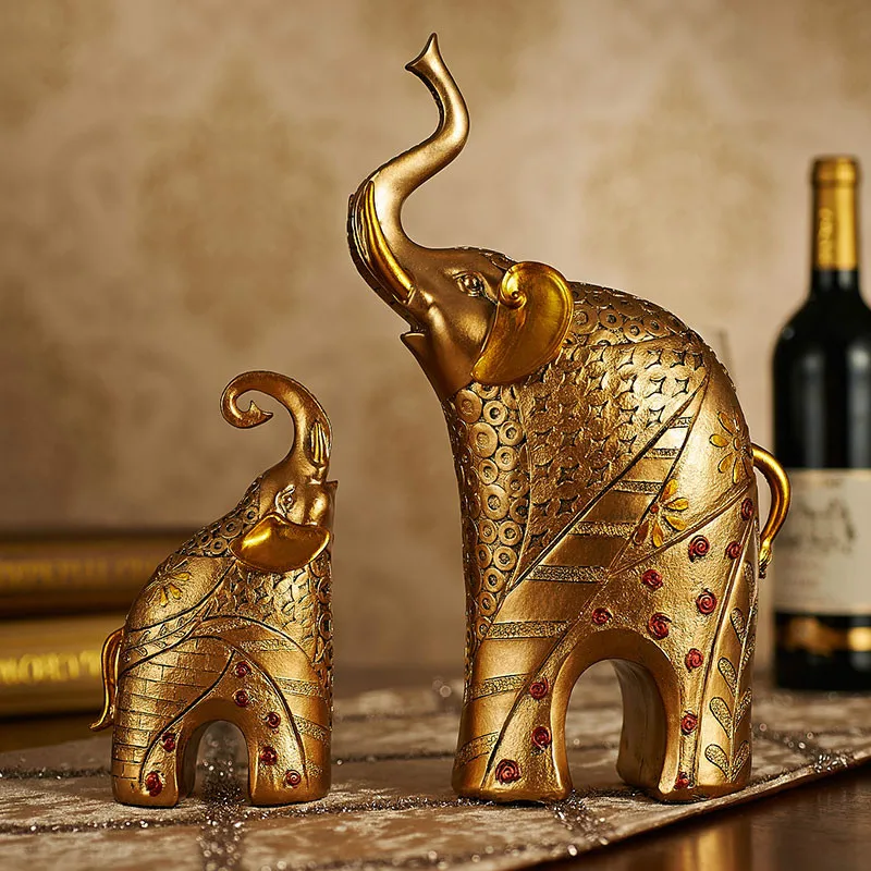 

2PCS Luxury European Elephant Figurine Livingroom TV Cabinet Deer Statues Crafts Home Furnishing Decoration Desktop Ornament Art