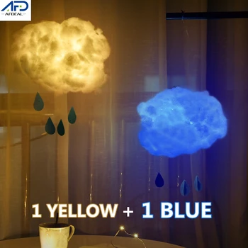 

2Set Cotton Cloud Shape Light Yellow+Blue Led Cloud Night Light Creative DIY Handmade Hanging Night Lamp Home Bedroom Decor