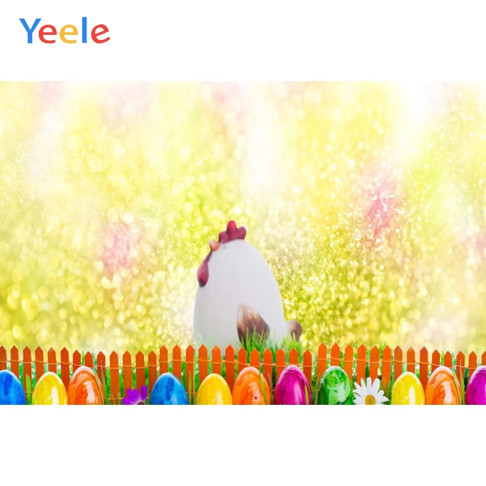 

Spring Easter Eggs Chick Fence Shiny Light Bokeh Baby Backdrop Photography Background For Photo Studio Photophone Photocall Prop