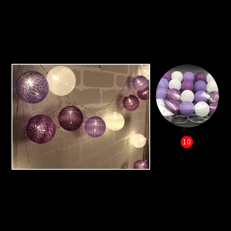10 Purple White QYJSD New Year Cotton Garland Balls LED String Lights Birthday Gifts Christmas Wedding Children Bedroom Party Decoration - Испускаемый цвет: 10 Purple White
